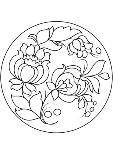 Petrykivka Painting Plate Coloring Page